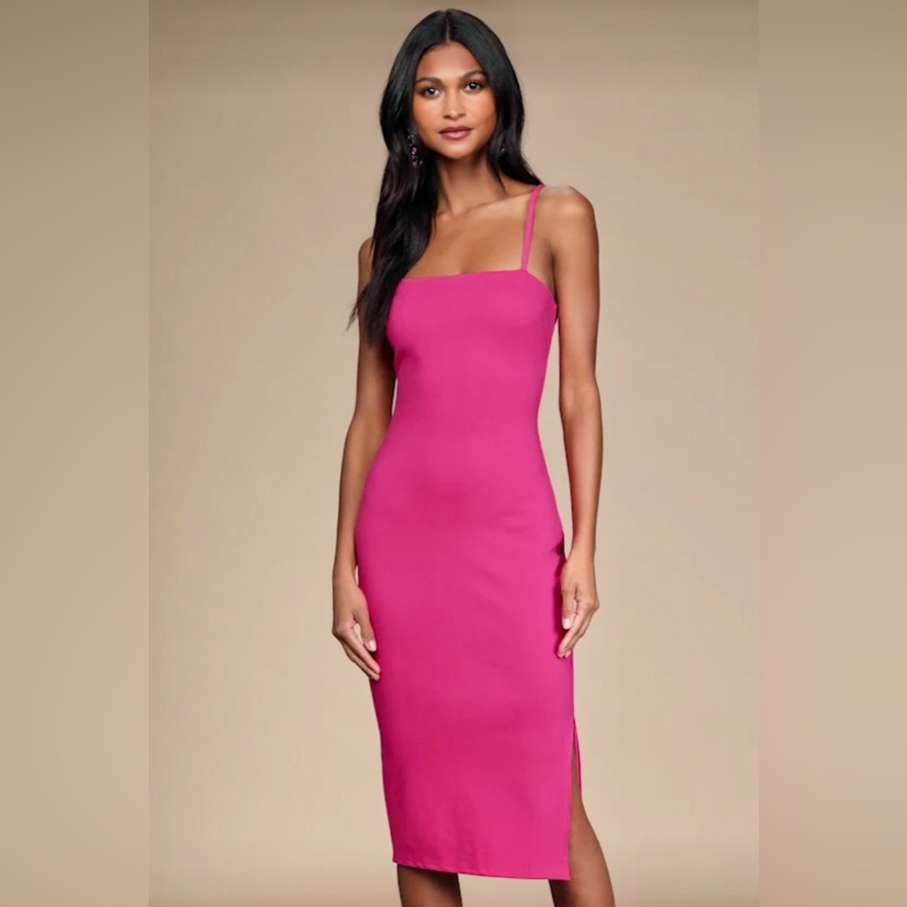 Paulina Hot Pink Bodycon Midi Dress, Size XL - Picture 2 of 5